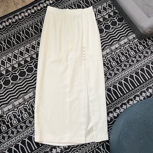 80s cream pencil skirt, vintage size 14, side slit and buttons